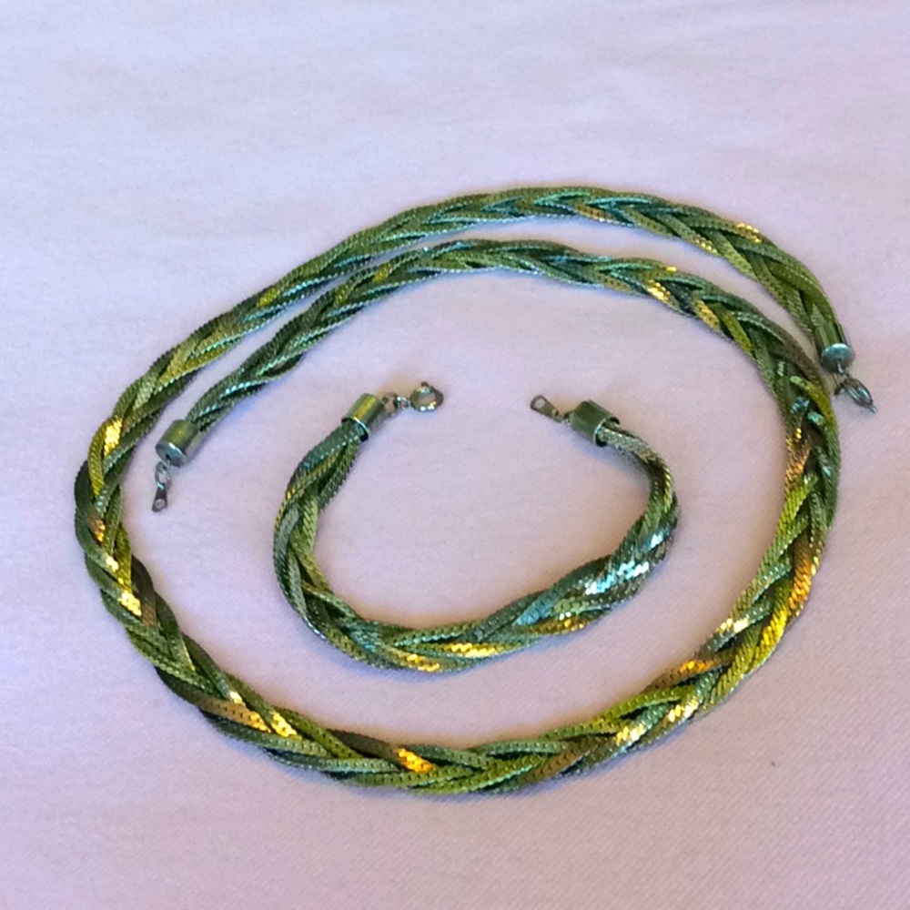 FINAL SALE PRICE Tri-Color Braided Metal Necklace and Bracelet Set